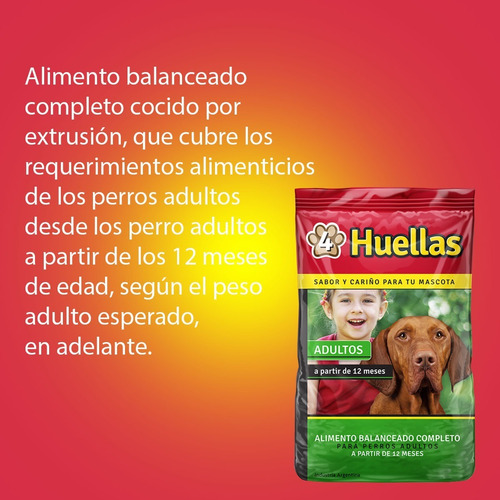 Imagen 4 de 4 de Alimento 4 Huellas Para Perros Adultos Bolsa X 15 Kg