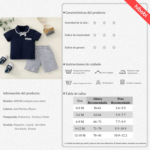 Conjunto Casual Traje Elegante De Verano Para Bebé Con Moño Azul Marino 3-6 Meses