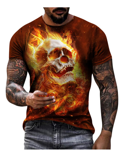 Camiseta Estampado Calavera 3d Para Hombre Grafica Novedosa