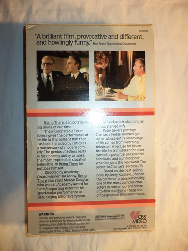 Vhs (1980) Being There. Peter Sellers, Shirley Maclaine (Usado)