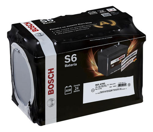 Bateria Bosch Automotiva 70 Ah 12v Selada Agm A70d S6x