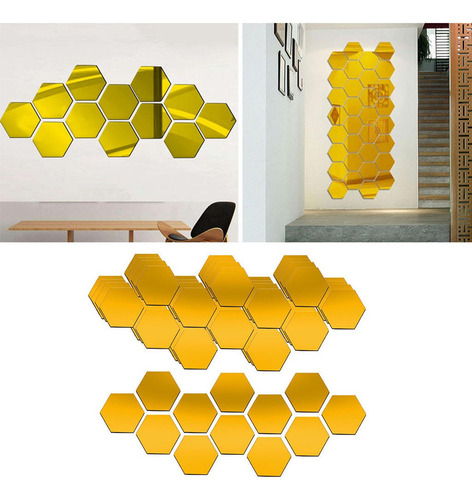60 Piezas 3d Pegatinas De Pared De Espejo Hexagonal