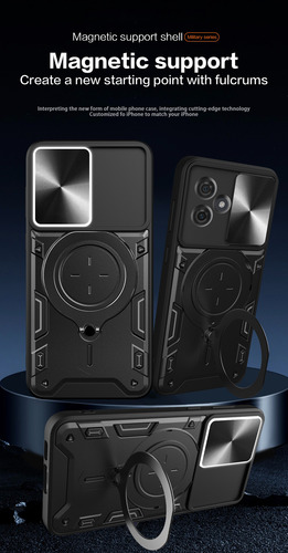 Funda Para Moto G54 Jiashang Uso Rudo Anillo Metalico Negro Jiashang