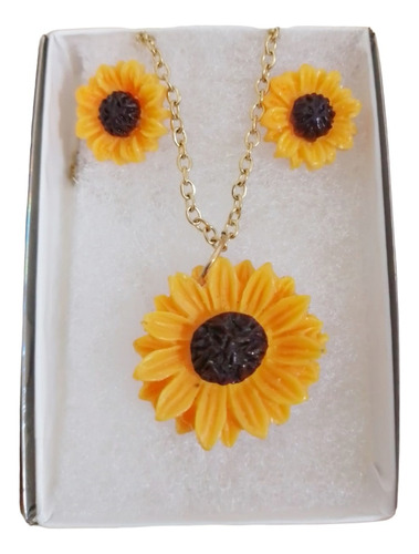 San Valentin Set Collar Arete Girasol Shrek Acero Inoxidable