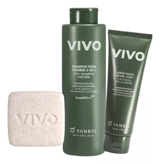 Vivo Shampoo 3en1, Jabón Facial, Barra Exfoliante Set Yanbal
