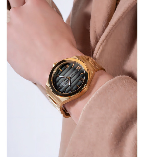 Reloj Guess Vinyl Acero Inoxidable Dorado Hombre Fondo Negro