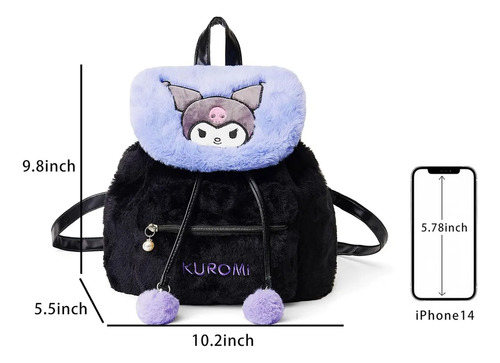 Kuromi Mochila Con Solapa De Felpa,bolso De Felpa Bordada