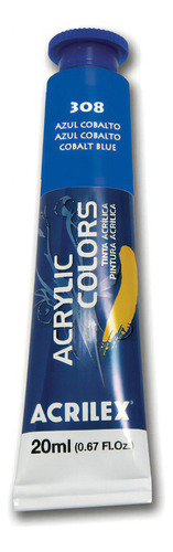 Tinta Acrílica Acrilex 20ml - Acrylic Colors - Tela E Outros Cor 308 - Azul Cobalto