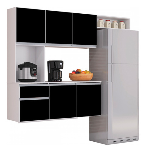 Cozinha Compacta Mel 6 Portas 1 Gaveta Preto/branco