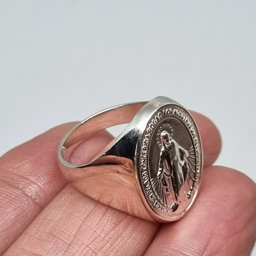 Imagen 3 de 8 de Anillo Plata Medalla Milagrosa Ovalado Tipo Sello