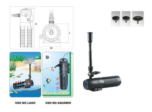 Imagem 4 de 8 de Filtro Uv Interno 13w C/ Bomba 1000l/h, Lago, Fonte, Aquário