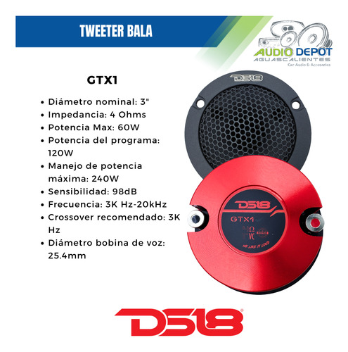 Tweeter Bala De Compresión 3 PuLG 240w Max Ds18 Gtx1 1pz