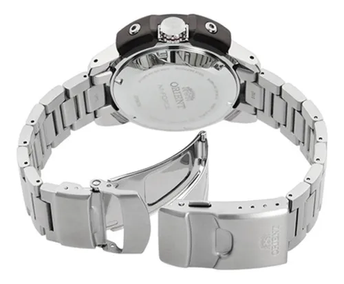 Reloj Orient Mecánico M-force Ra-ac0l01b E-watch Color De La Correa Plateado Color Del Fondo Negro