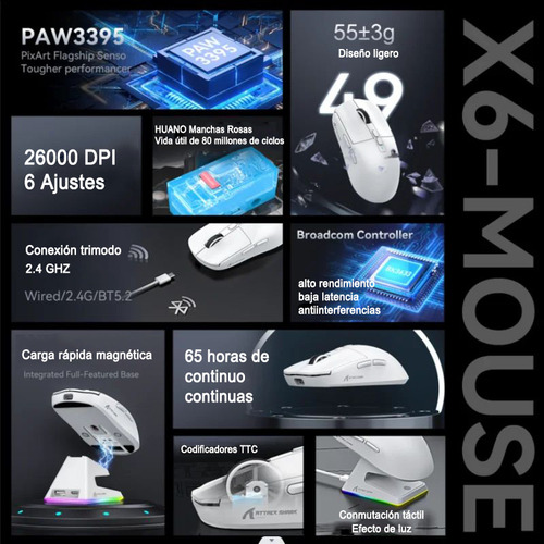 M Rato Bluetooth Gamer Attack Shark X6 Pixart Paw3395