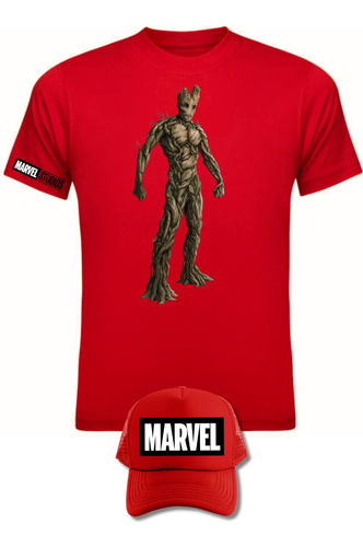 Camiseta Groot Guardianes Galaxia Serie Red Obsequio Gorra 