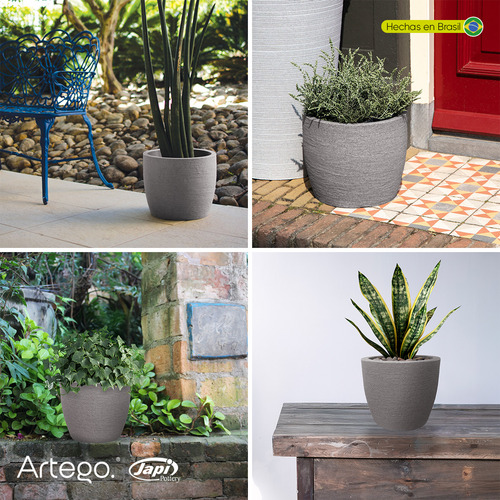 Maceta Moderna Para Exteriores Compacta De 20 Cm De Alto Polvo Color Gris Stone De Polietileno Ultra Ligera Artego Japi Hecho En Brasil