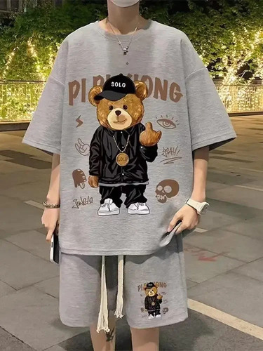Ye Conjunto Pantalones Cortos Tipo Camiseta Con Estampado