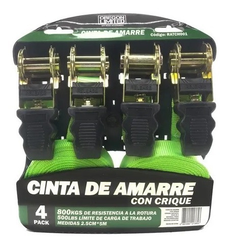 Kit De 4 Cintas Amarre C/crique De 5mts X 2.5cm 800kg 