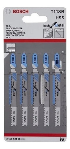 Hojas De Sierra Caladora X 5 Unidades Bosch T118b Para Metal