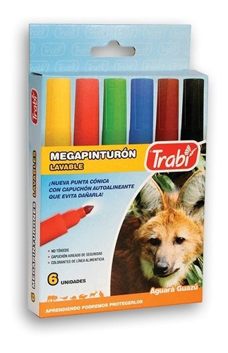 Marcadores Trabi Megapinturon Lavable Caja X 6 Colores Full