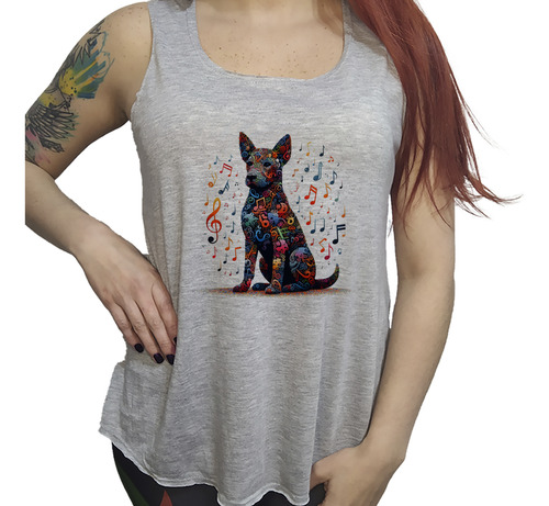 Musculosa Ac Dama Perro Simpatico Clave Fa Notas Musicales