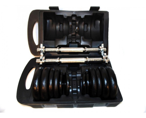 Melta De Peso Kit Completo Anilhas + Halteres Na Maleta 20kg Cor Preto