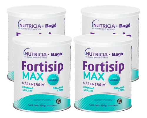 Fortisip Suplemento Max Vainilla Lata 350gr Pack X4un