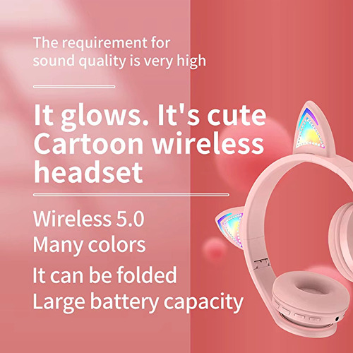 Audífono Bluetooth Diadema Gato Con Luz