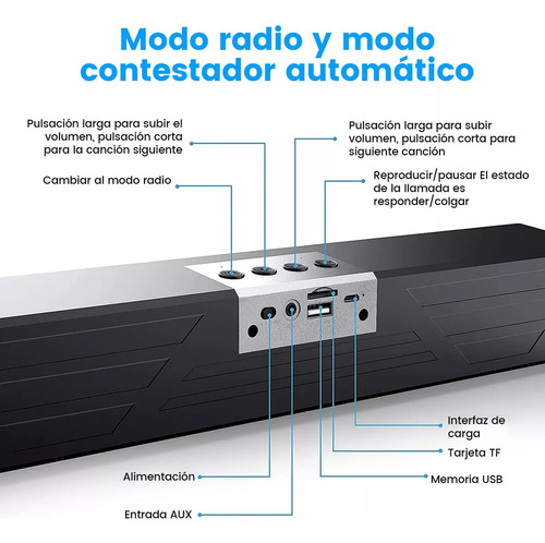 T Barra De Sonido Recargable Bocina Bluetooth Altavoz