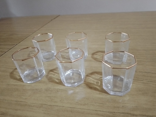 Set X 6 Vaso Shot Cristal Tequila Licor Chupito Borde Oro 24