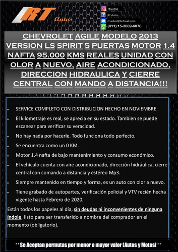 Chevrolet Agile 2013 Ls Spirit 1.4n 95m Kms Para Un 0 Km!!!