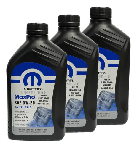 Kit 3 L Oleo Mopar Maxpro Sae 0w-20 Sintético