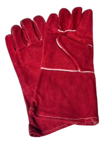 Par De Guantes Carnaza Largo Rojo Hilo Kevlar 35cm