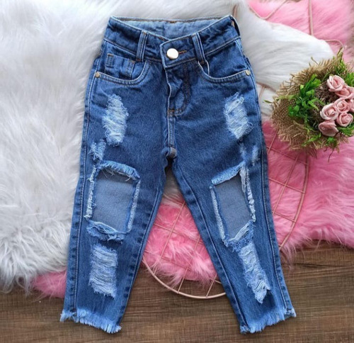 Imagem 2 de 5 de Calça Jeans Infantil Blogueirinha Destroyed Moda Mini Diva