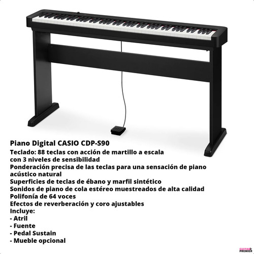 Piano Digital Casio Privia Cdp-s90 88 Banco Pedal Funda Pie