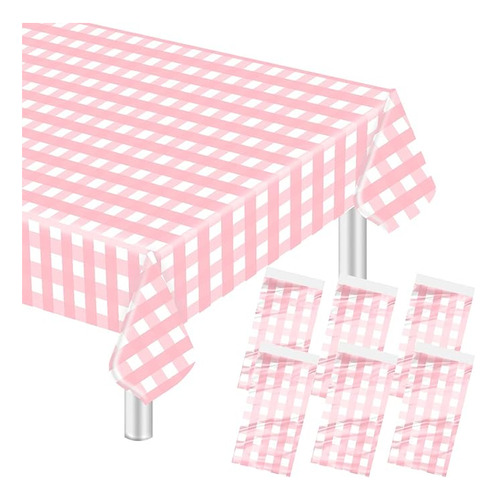 Paquete 6 Manteles Desechables Plastico Cuadros Color Rosa 5