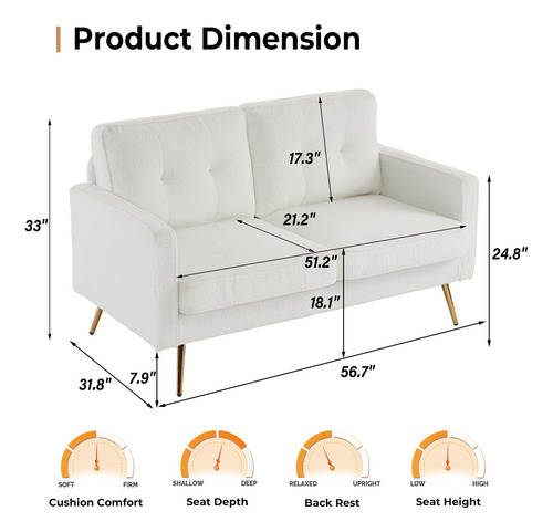 Sofá Biplaza Moderno 142 Cm Sofá Pequeño Para Sala Dormitori