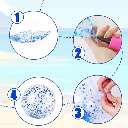 6 Pcs Pelota De Playa Inflable De Brillo Y Confeti 40 Y 60cm