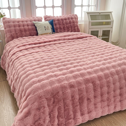 Cobertor Bubble Jumbo King Suave Grueso Comodo Elegante Liso Rosa