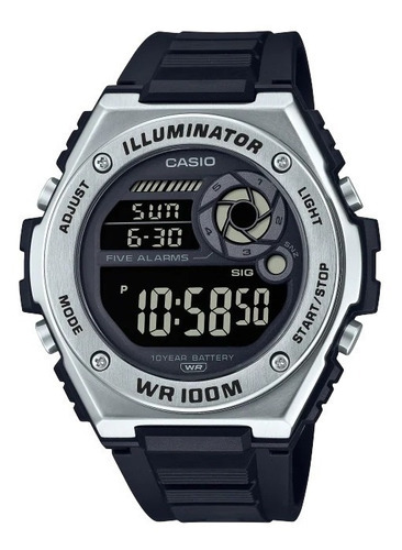 Reloj Casio Hombre Mwd-100h-1b 100m Sumergible Color De La Malla Negro Color Del Bisel Plateado Color Del Fondo Negro