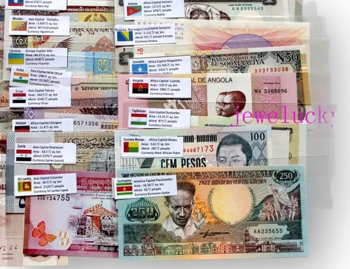 Lote 100 Billetes Del Mundo Diferentes Sin Circular Banderas (Usado)