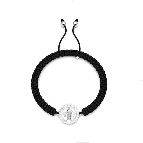 Pulsera Hilo San Benito De Plata Ley 925 Agálea Joyería Color Negro Diámetro 0 cm Largo 18