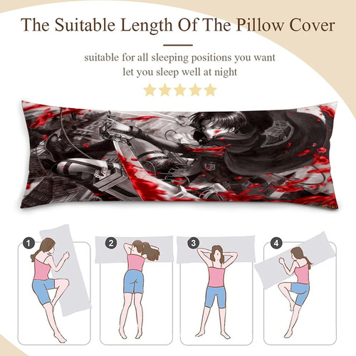 Cojin Almohada Larga Levi Espada Sangre Anime 35x100cm