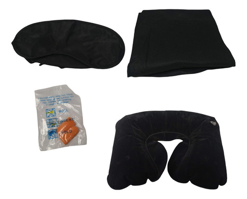 Kit De Viaje Antifaz Cubreojos Almohadilla Cobija Promocion Color Negro Kit Volaris