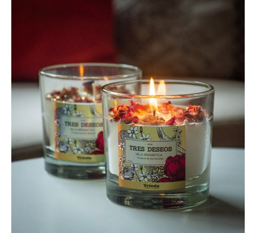 Vela Aromática Vrinda Tres Deseos 9 Cm - Relajación Y Aroma Blanco 3 Deseos Mango Maracuya Sandalo Mandarina