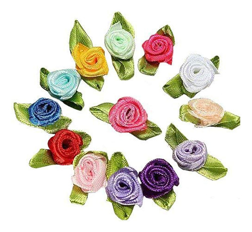 100 Unidad Cinta Saten Diseño Rosa Hoja Flor Para Decoracion