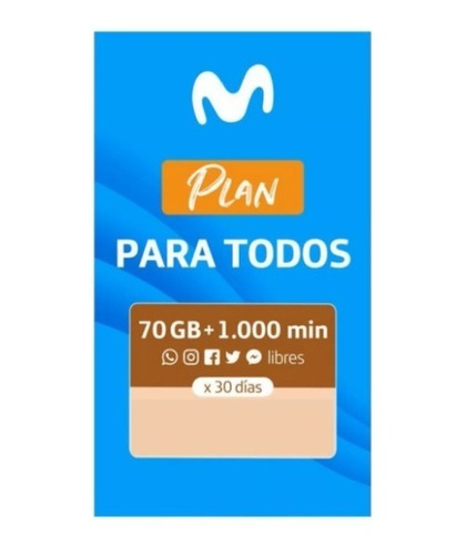 Chip Movistar Prepago Incluye 70 Gigas +1000 Min Por 30 Días