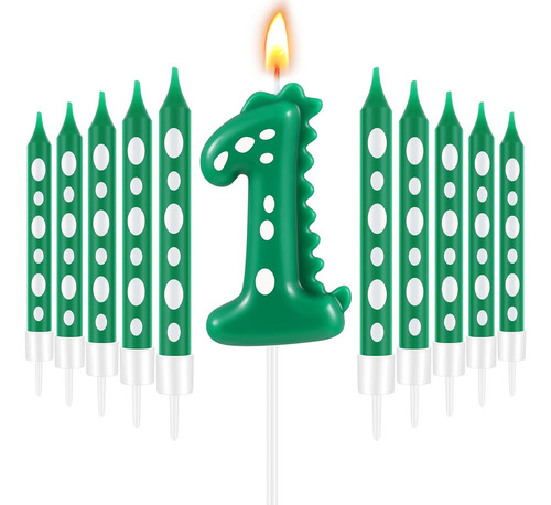 Velas De Cumpleaños De Dinosaurio Verde Y 12 Velas De ...