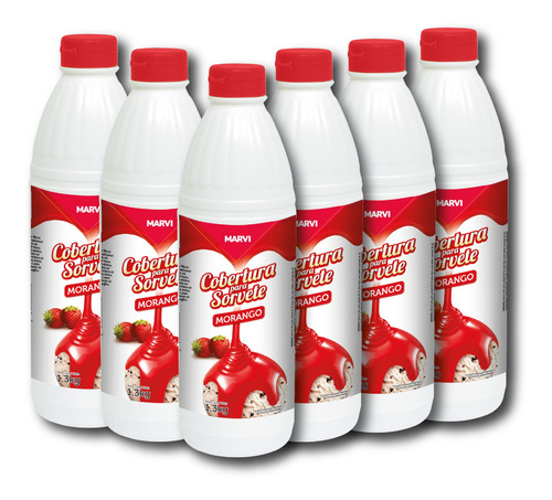 Kit Cobertura Sobremesa Morango Marvi - 6x1,3kg