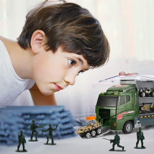 26 Pcs Camión Militar Con Soldado Hombres Set(2 En 1), Mi...